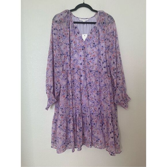 ADYSON PARKER Floral Tiered Puff Long Sleeve Dress In Strawberry Cream Combo NEW - Picture 3 of 8